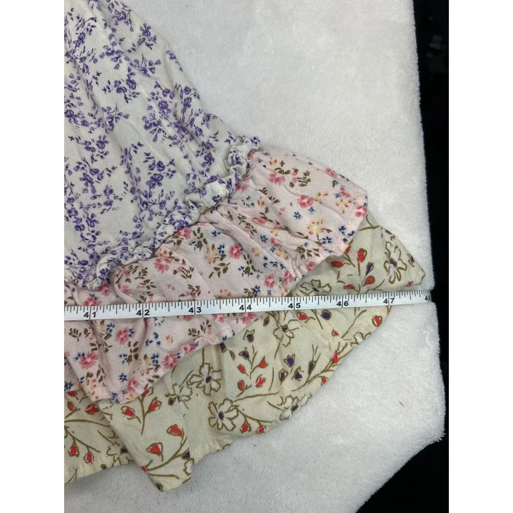 Free People Mini Dress Womens M Multicolor Floral Patchwork Boho Babydoll Ruffle